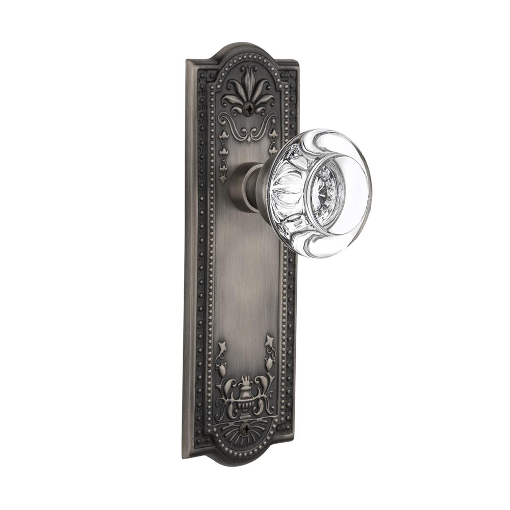 Nostalgic Warehouse MEARCC Single Dummy Meadows Plate with Round Clear Crystal Knob without Keyhole in Antique Pewter